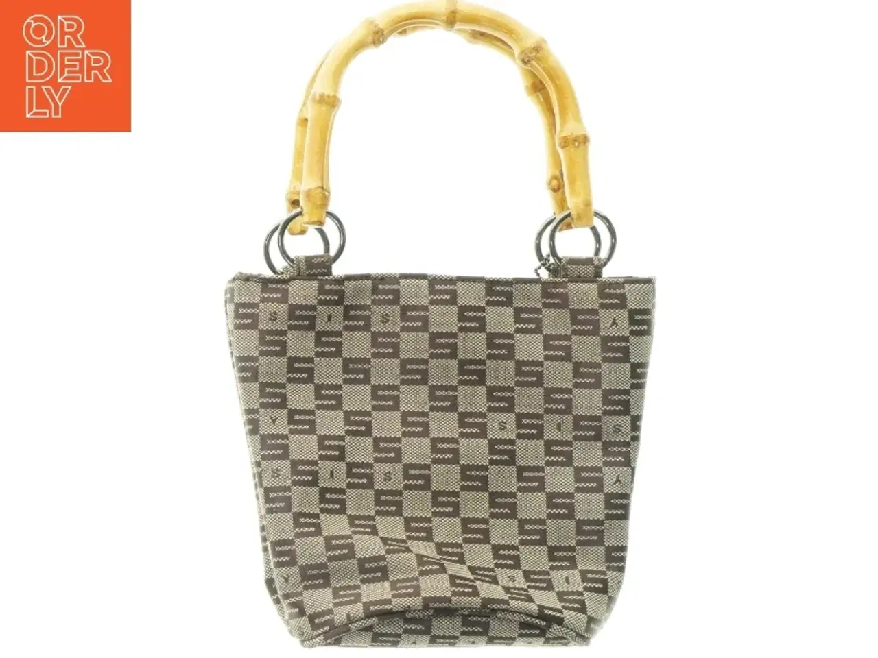 Billede 2 - Mønstret håndtaske med bambushåndtag fra Sisley (str. 19 x 21 cm)