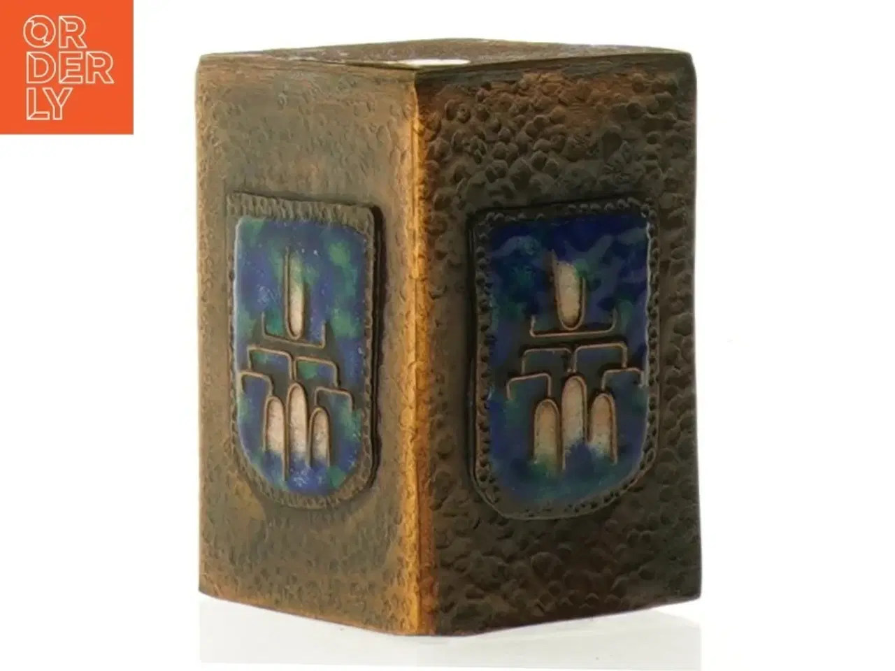 Billede 3 - Metal Vase med blå emalje dekoration (str. 9 x 6 cm)