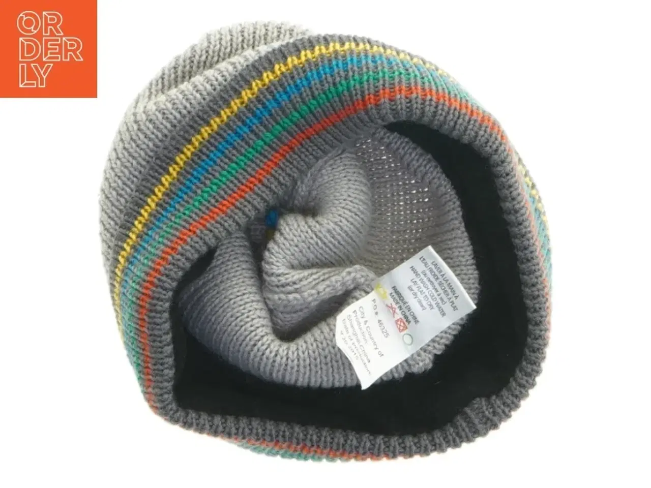 Billede 2 - Grå strikhue med farvede striber fra Deux Pas Deux (str. 23x20 cm)
