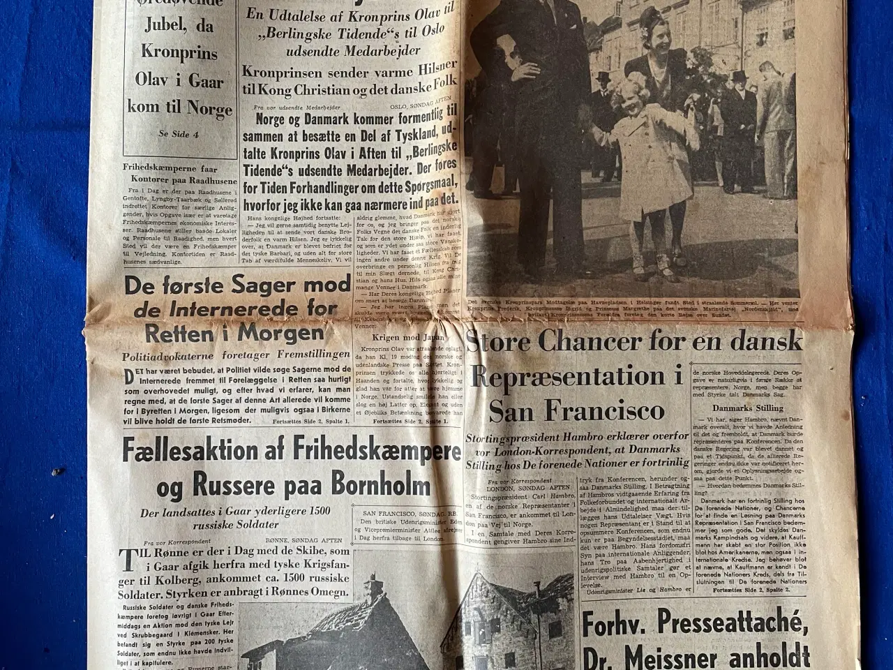 Billede 1 - Avis - Berlingske Tidende - 14. Maj 1945 - Forhandlinger om Dansk/Norsk besættelse af Tyskland ?