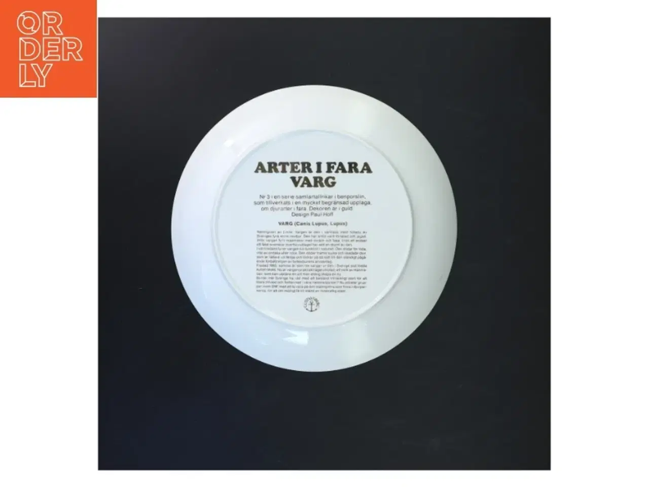 Billede 3 - Porcelænssamlerfad med ulvedekoration fra Gustavsberg (str. Ø 25 cm)