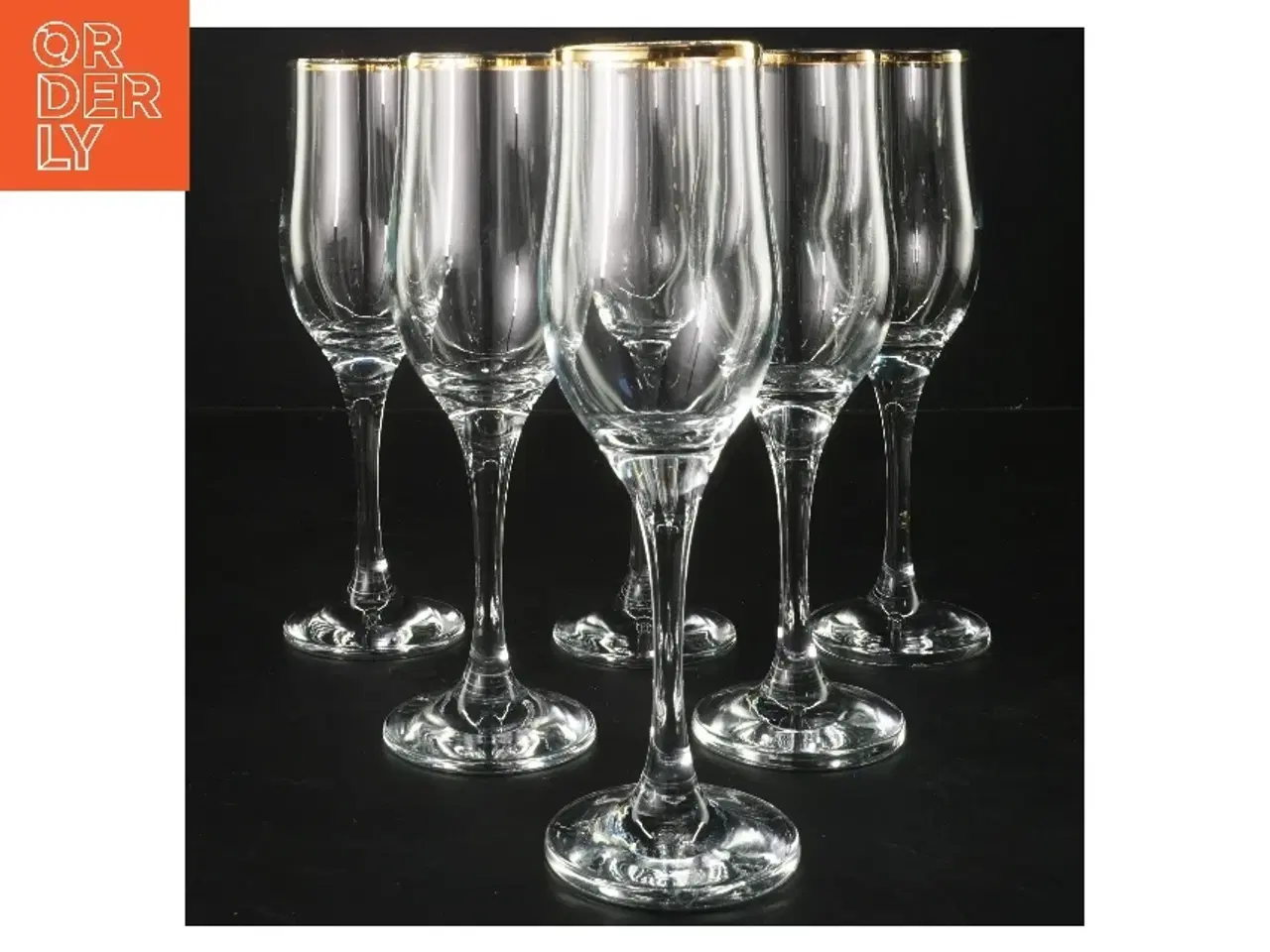 Billede 1 - Champagneglas med guldkant, 6 stk (str. 6 stk Ø 5,5 cm længde 20,5 cm)
