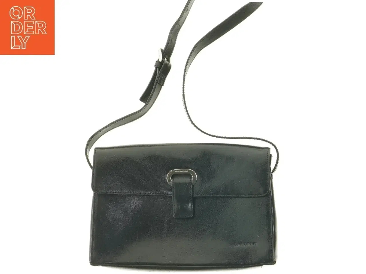 Billede 1 - Sort læder skuldertaske (str. 26 x 19 cm)