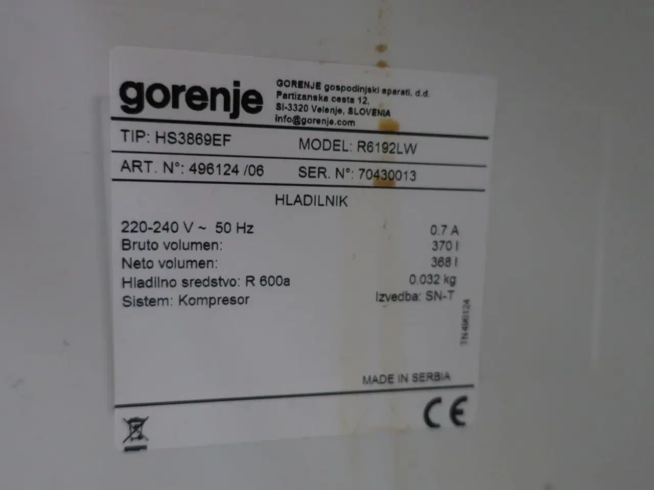 Billede 7 - Køleskab GORENJE R6192LW