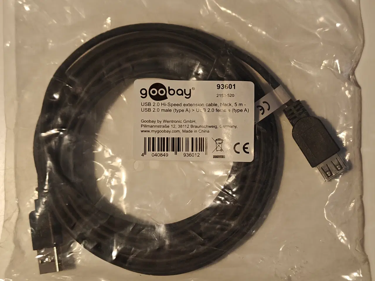 Billede 1 - 5m. USB 2.0-forlængerkabel USB-A (han) til USB-A