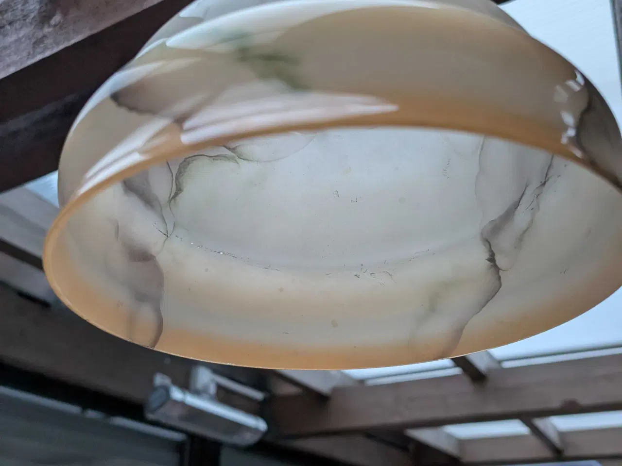 Billede 2 - Gammel Glas Loftslampe med messing ophæng og brune