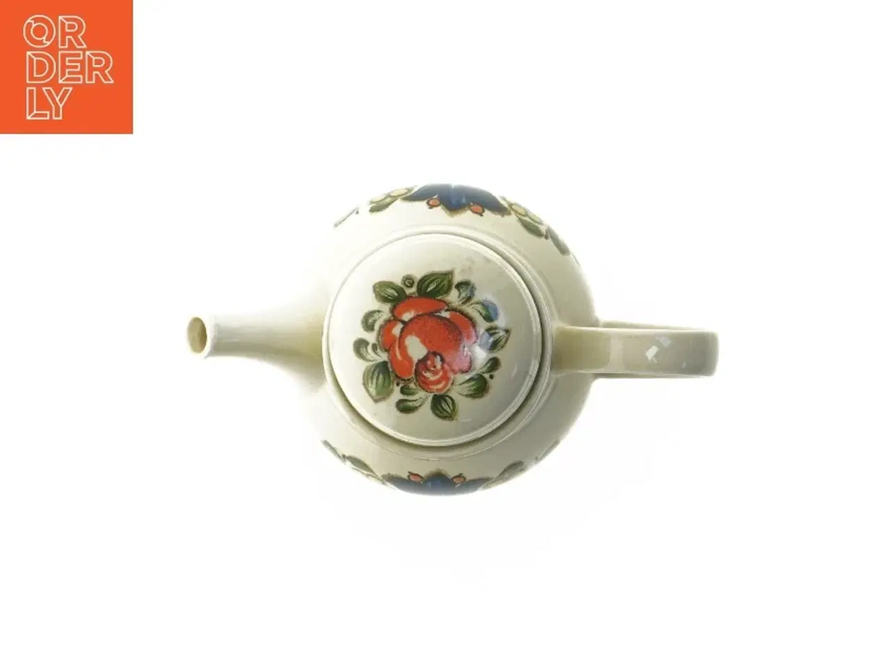 Billede 7 - Keramik thepotte med fint blomstermotiv fra Füssen (str. 14 cm)