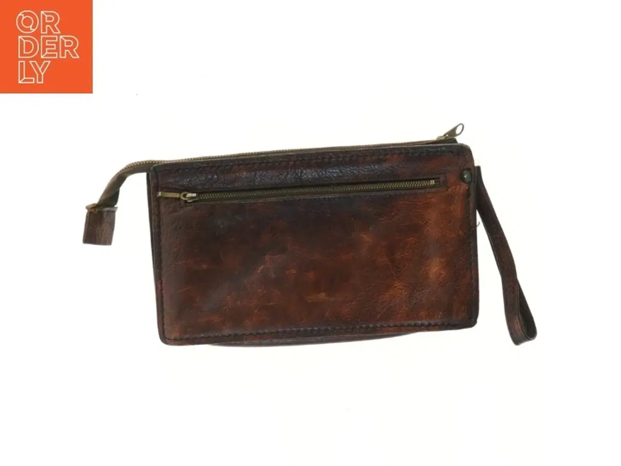 Billede 2 - Brun læderpung med rem (str. 25x15 cm)