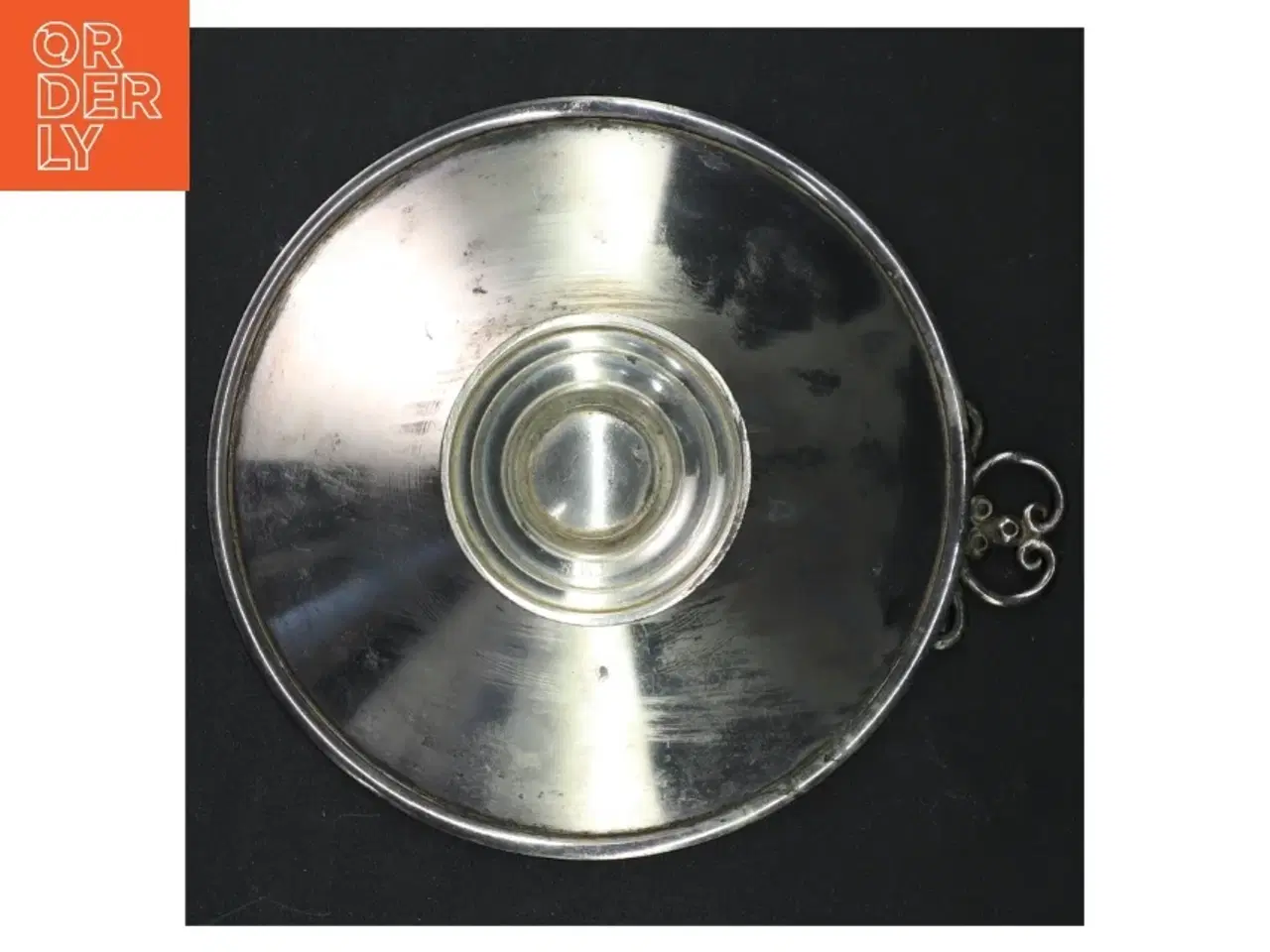 Billede 3 - Sølvfarvet bakke med lysmanchet (str. Ø 16 cm)