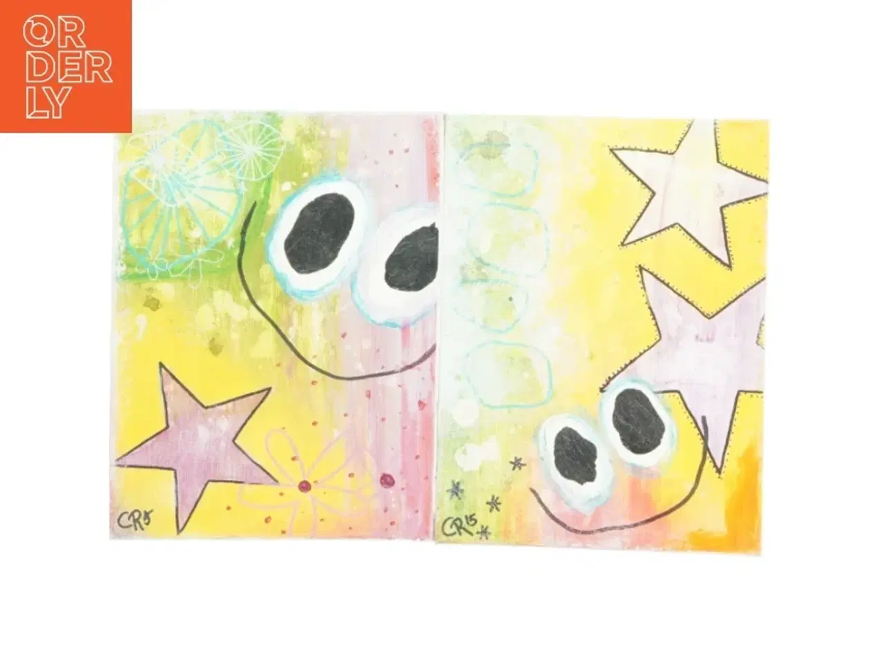 Billede 1 - Abstrakt maleri med stjerner og cirkler (str. 24x18x4 cm)