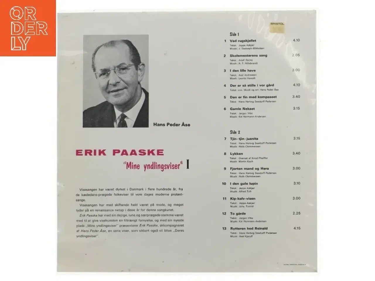 Billede 2 - LP af Erik Paaske - Mine yndlingsviser I fra Quick Record