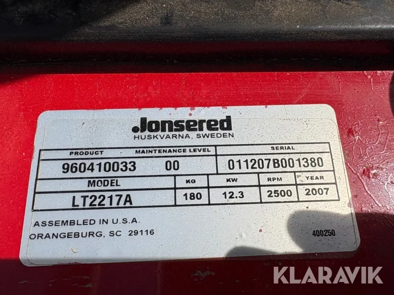 Billede 6 - Græsslåmaskine Jonsered LT2217A