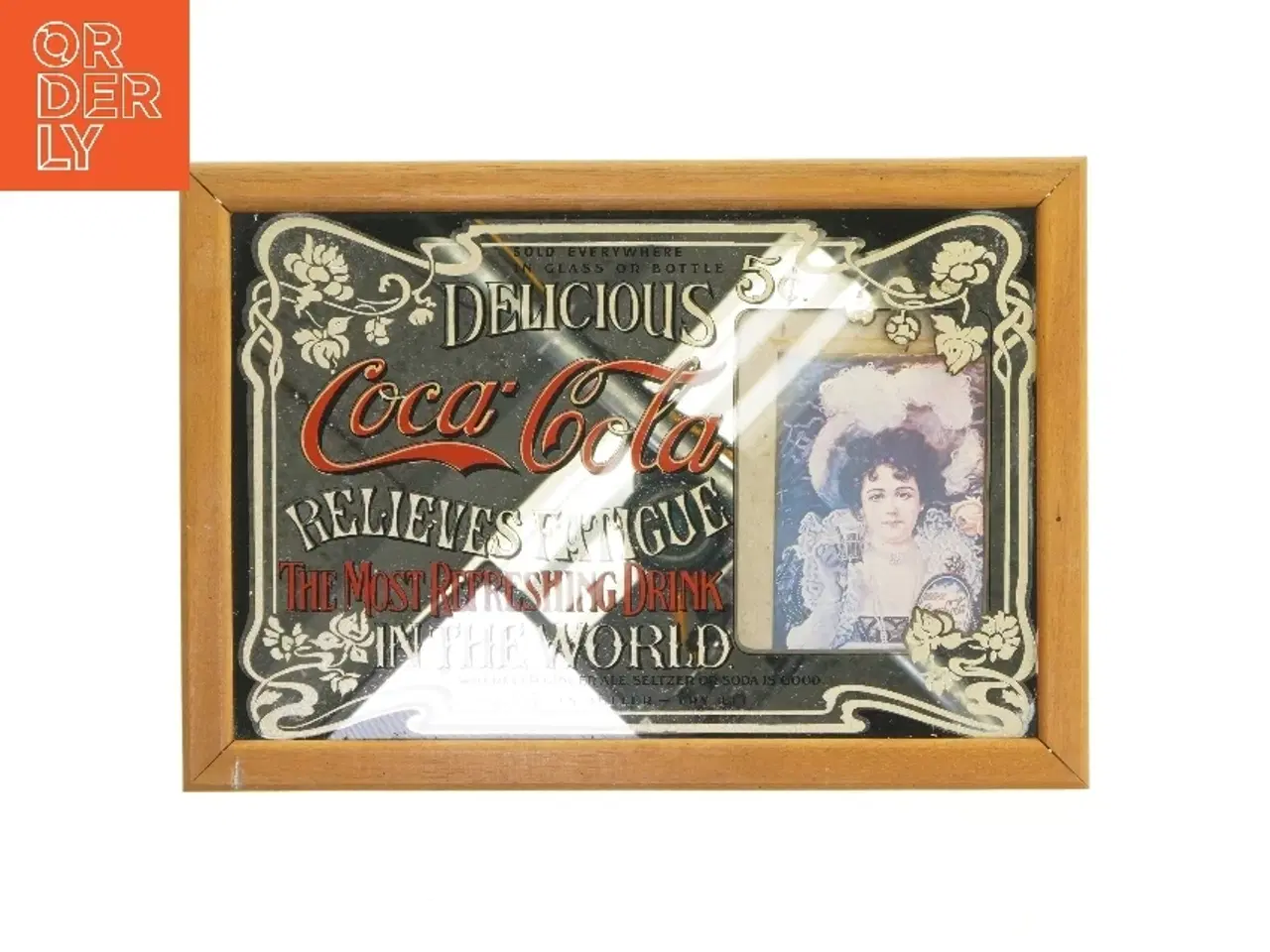 Billede 1 - Coca-Cola retro spejl med træramme fra Coca Cola (str. 33,5x23,5 cm)