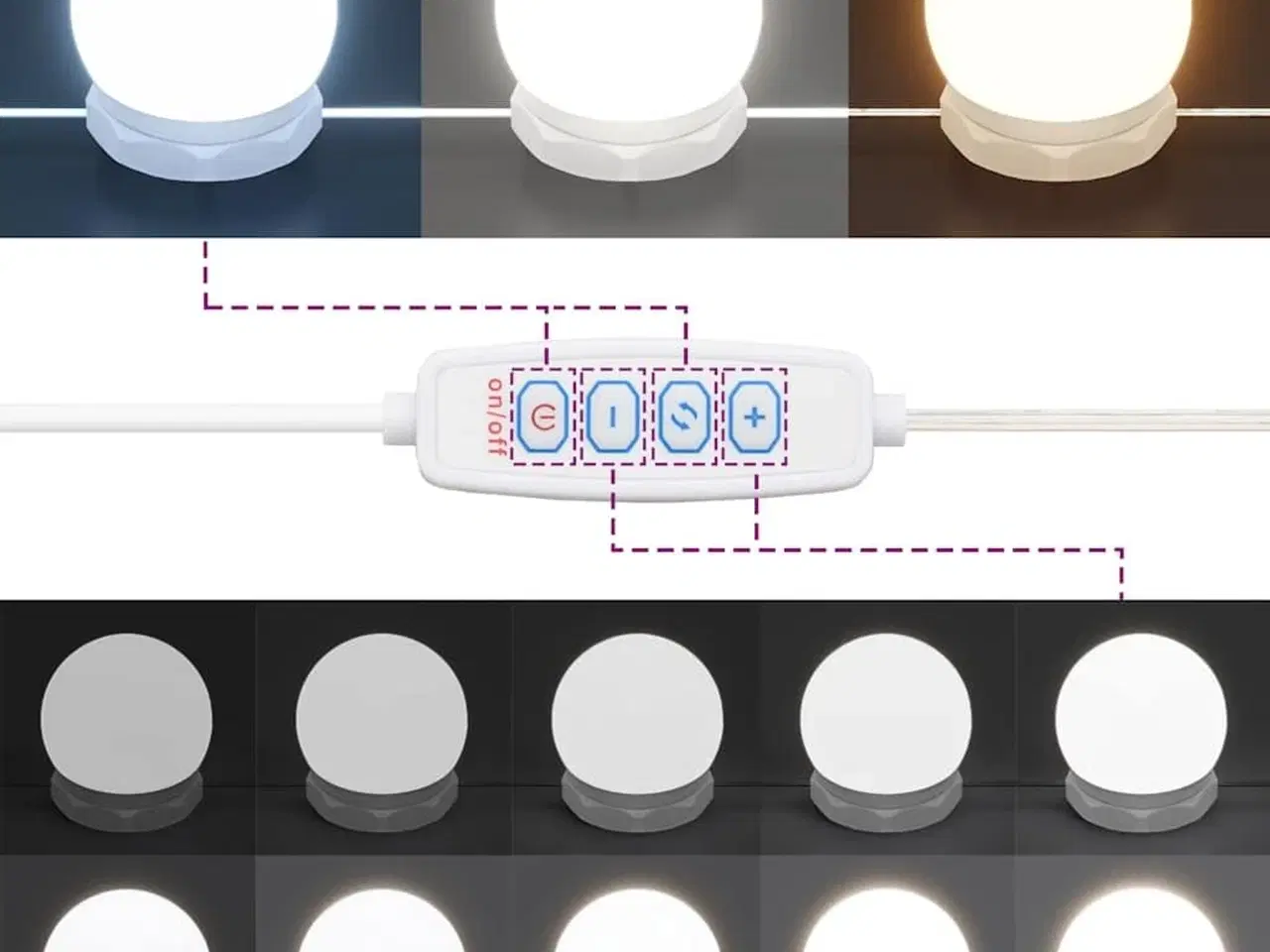 Billede 9 - Makeupbord med LED-lys 96x40x142 cm hvid