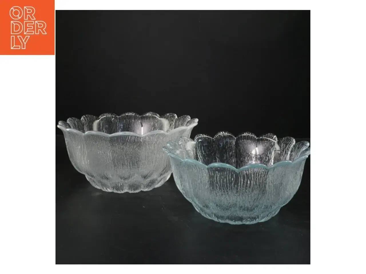 Billede 2 - To runde Holmegård glasskåle (str. Ø 24x10&ø20x8 cm)