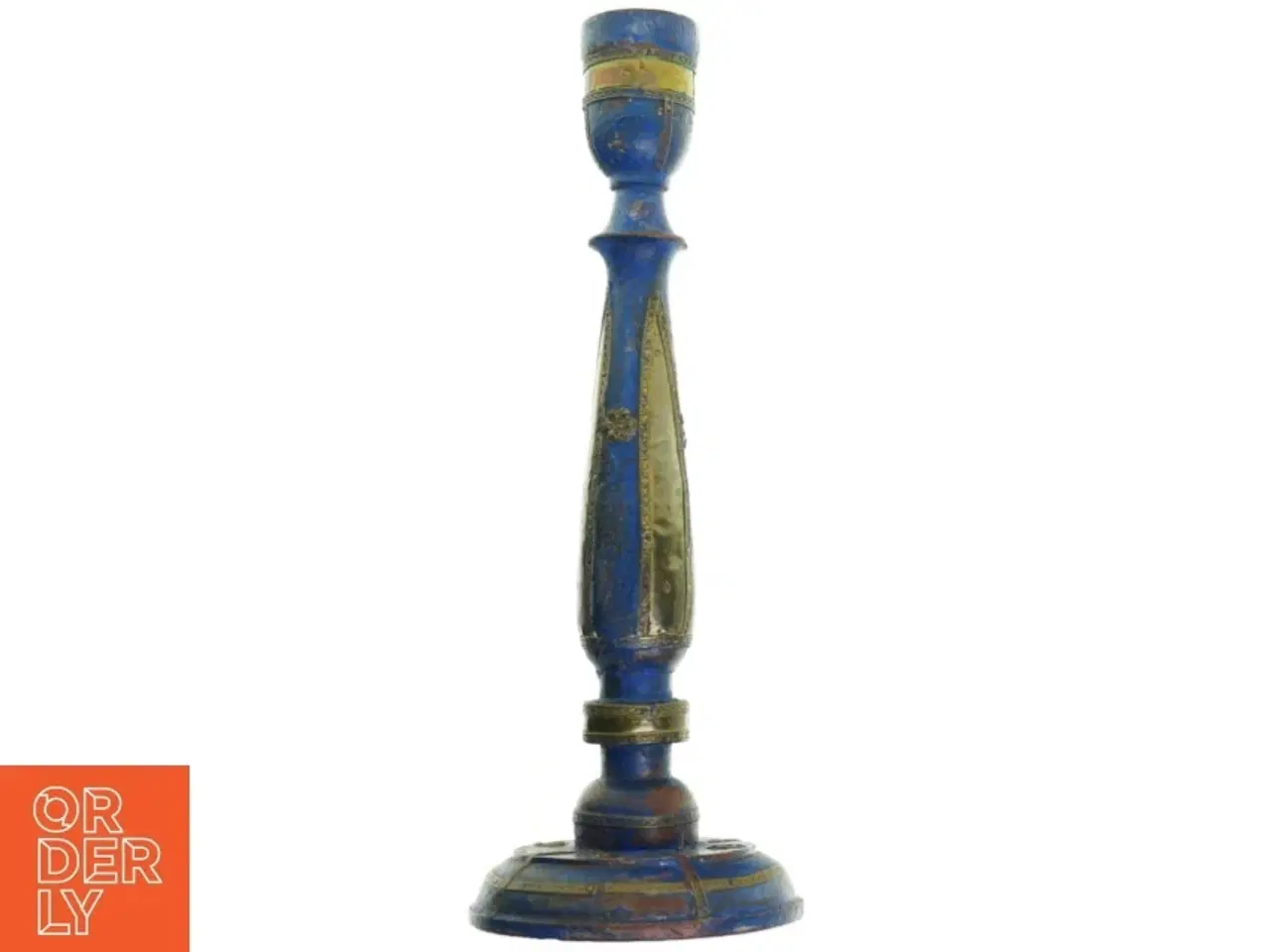 Billede 3 - Vintage Rustik Træ Lysestage med metal ornamentik (str. 32 x 12 cm)