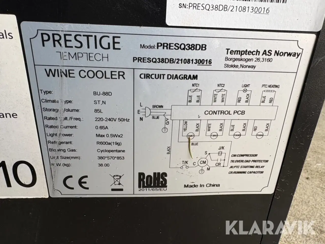 Billede 9 - Vinkøleskab Temptech PRESQ38DB