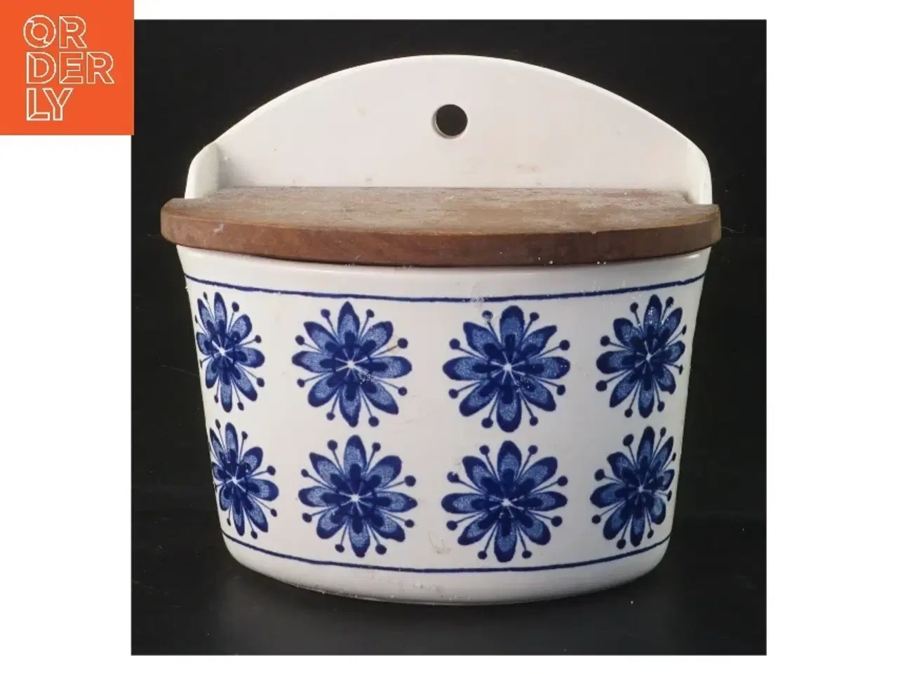 Billede 1 - Keramik væghængt krukke med trælåg (str. 14,5x15 cm)