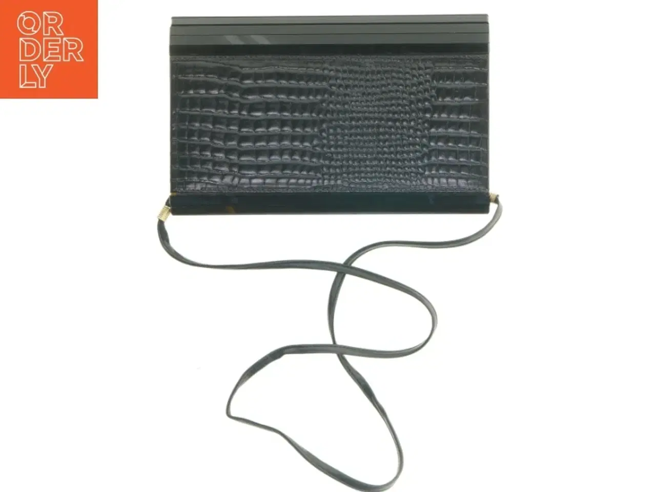 Billede 3 - Sort 1980&#39;er krokodillepræget bakelit clutch med skulderrem (str. 25 x 16 cm)