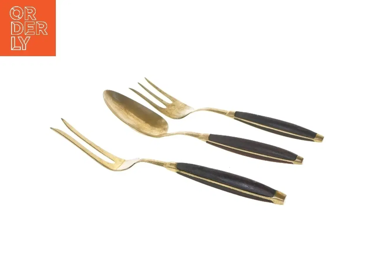 Billede 3 - Salatsæt i messing med træhåndtag (str. 21 cm)