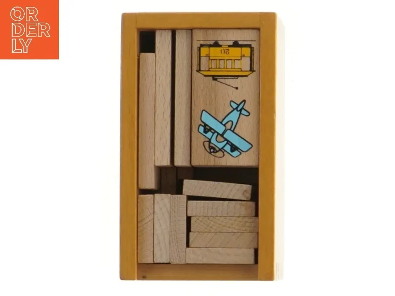 Billede 2 - Trækasse med dominobrikker fra Krea (str. 14x8x8 cm)