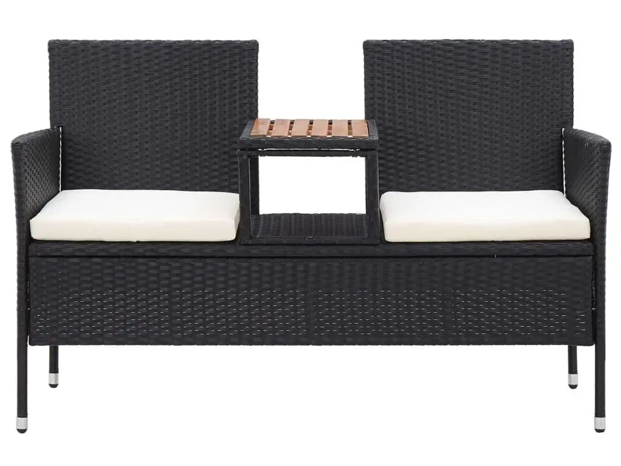Billede 2 - 2-personers havebænk med tebord 143 cm polyrattan sort