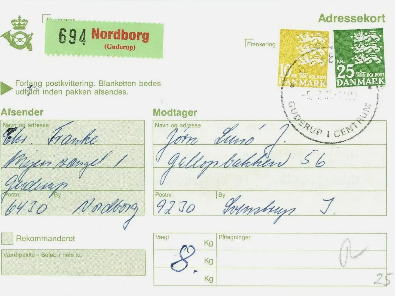 Billede 1 - Adressekort Guderup 1980