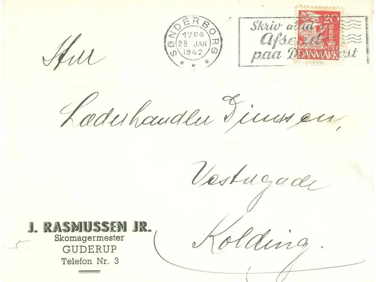 Billede 1 - Guderup 1942. Forretningsbrev.