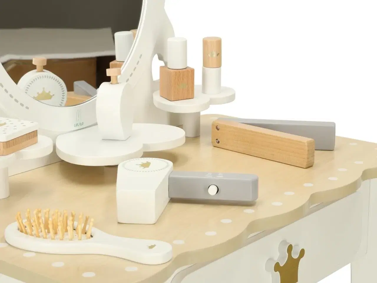 Billede 6 - Sminkebord i træ til børn med spejl og tilbehør – hvid