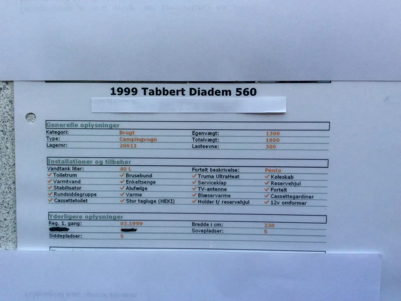 Billede 1 - Tabbert Diadem 560 årgang 1999