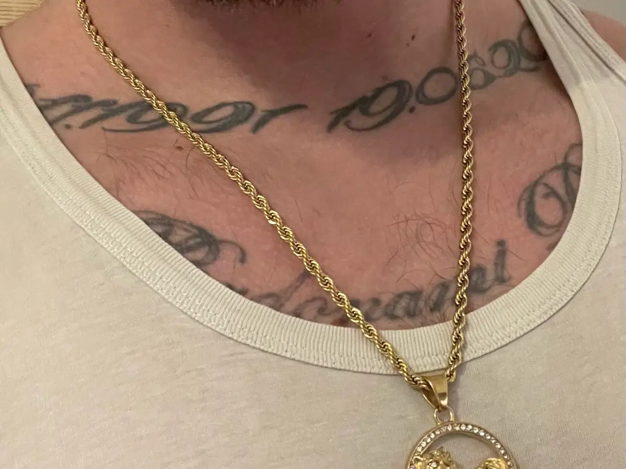 Billede 2 - 4mm Goldfilled rope chain med panter vedhæng