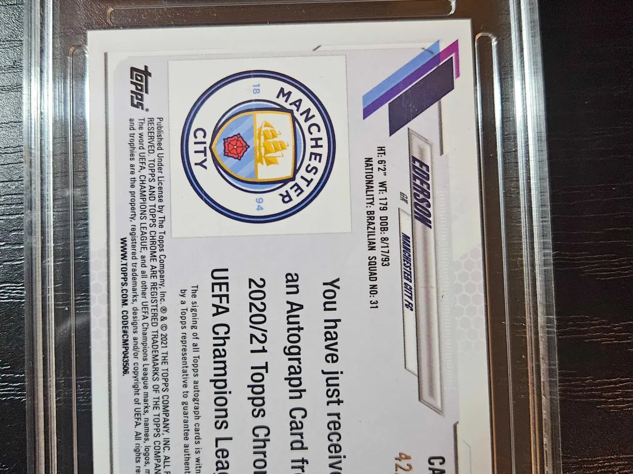 Billede 2 - Ederson Autograf Fodboldkort 