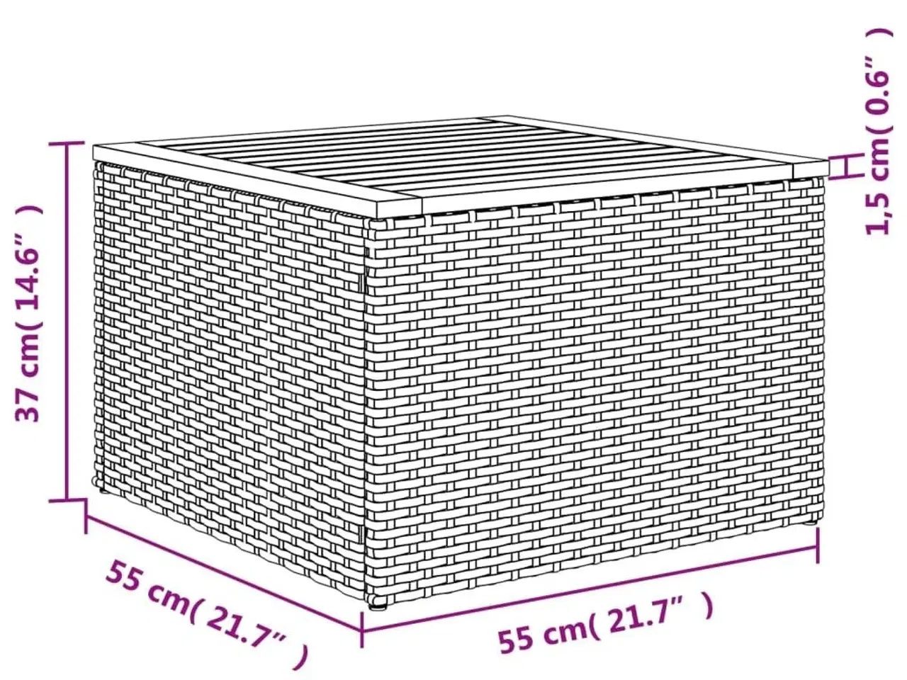 Billede 8 - Havebord 55x55x37 cm polyrattan og akacietræ beige
