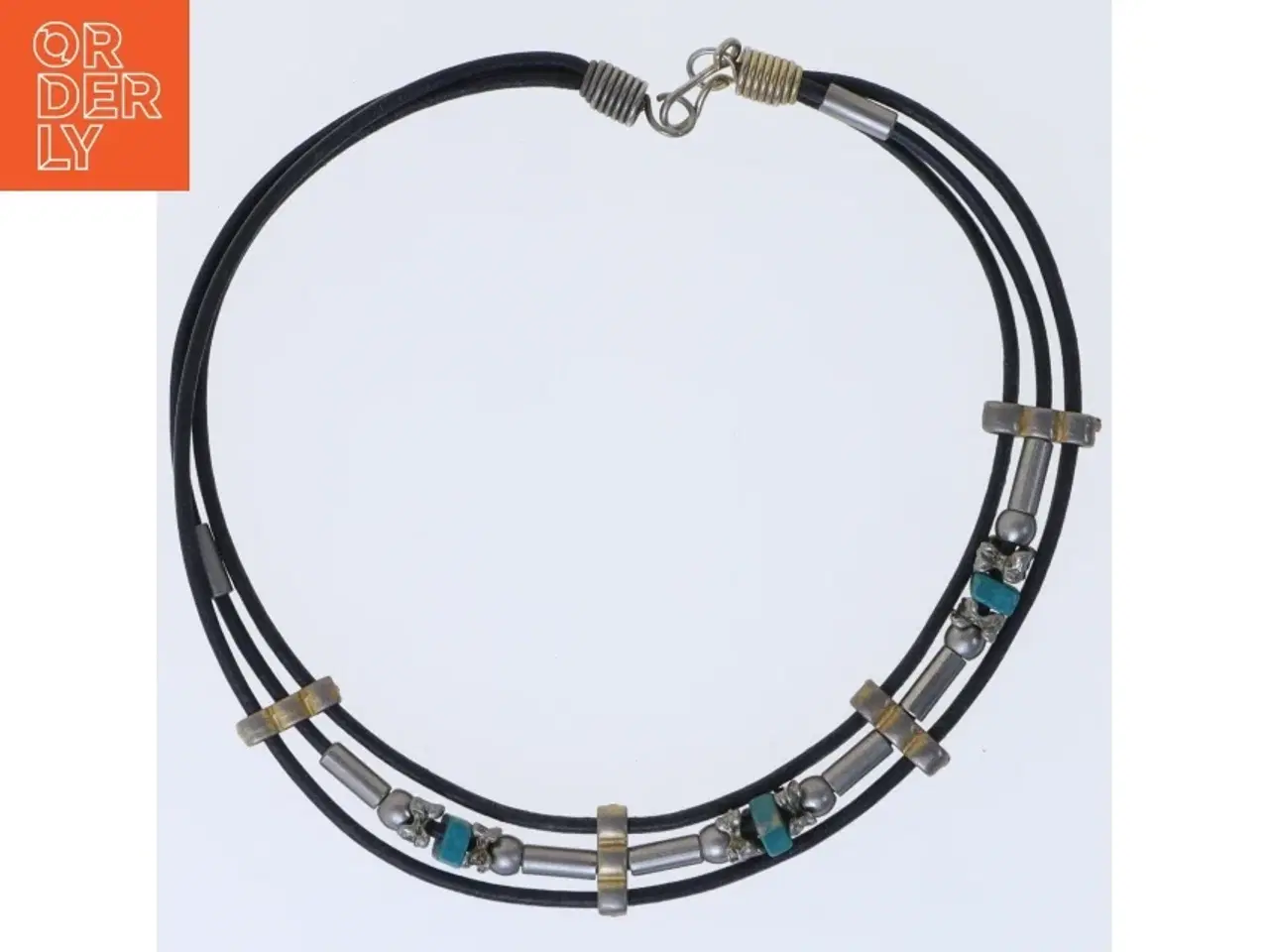 Billede 2 - Læderhalskæde med metalelementer (str. 42 cm)