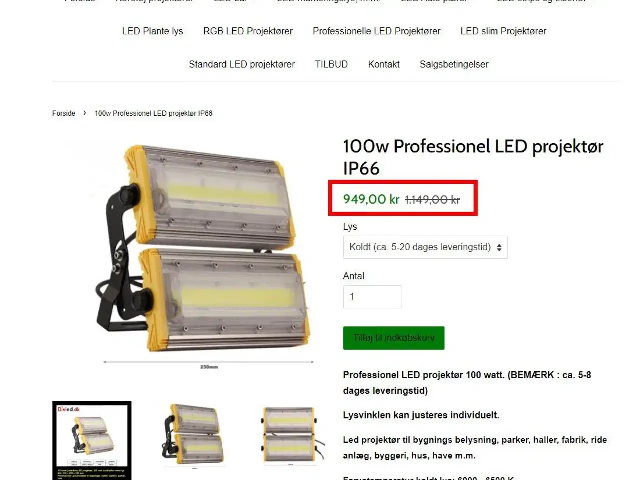 Billede 9 - NY! LED Projektør 100W / 9000LM / 6000K / IP65