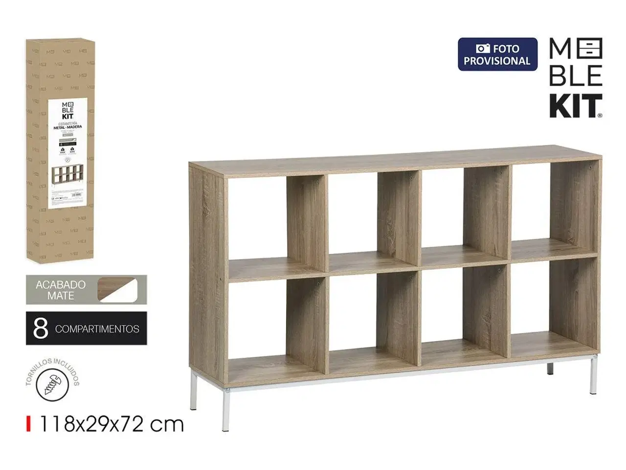 Billede 4 - Reol med kubehylder MobleKit - hvid/brun, træ og metal, 118 × 29 × 72 cm