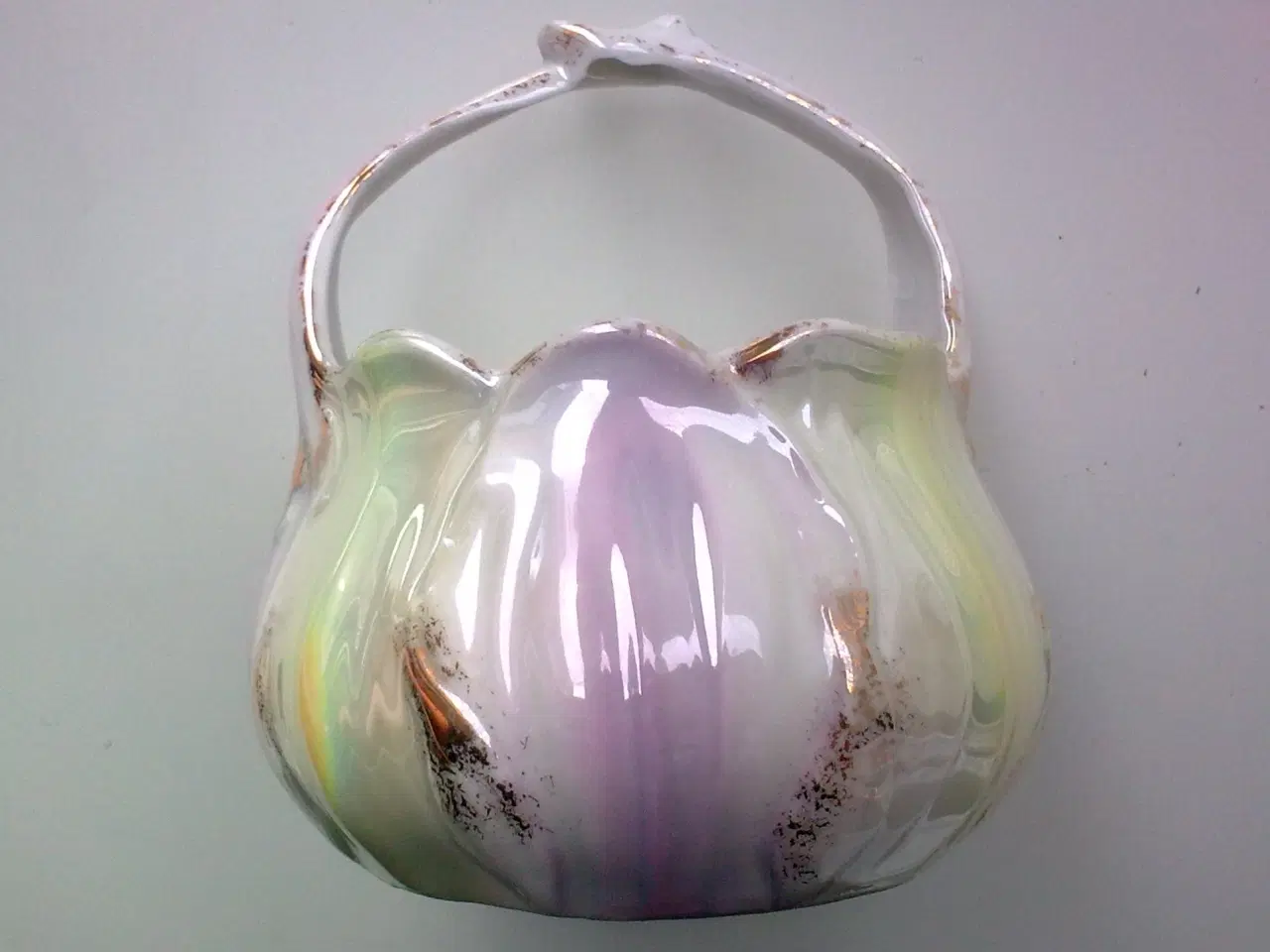 Billede 2 - Perlemor pink gul kurv m guld el rose skål SOLO