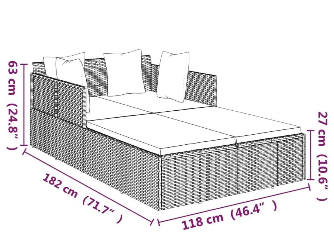 Billede 8 - Solseng med hynder 182x118x63 cm polyrattan grå