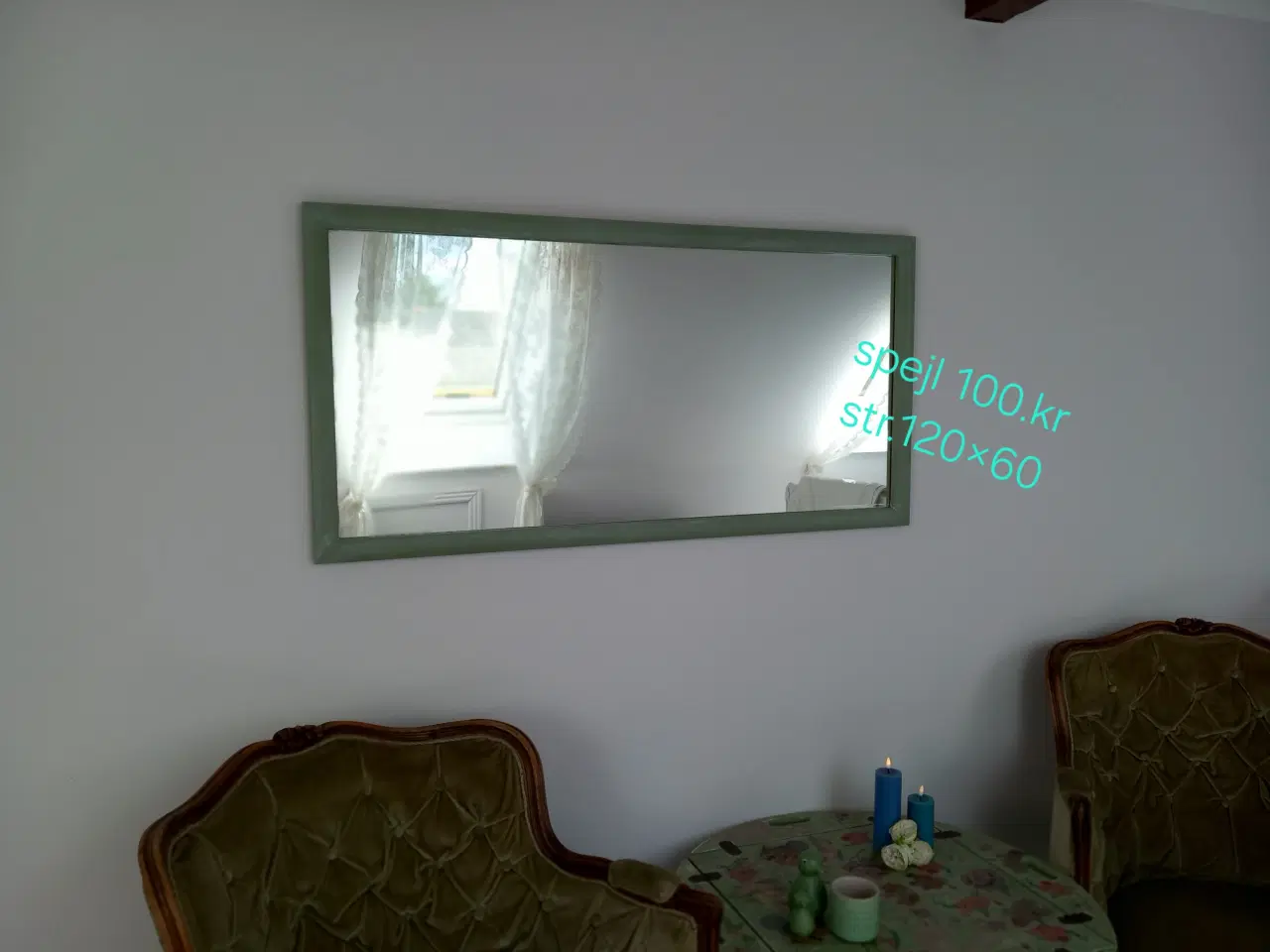 Billede 1 - Grøn malet stort spejl