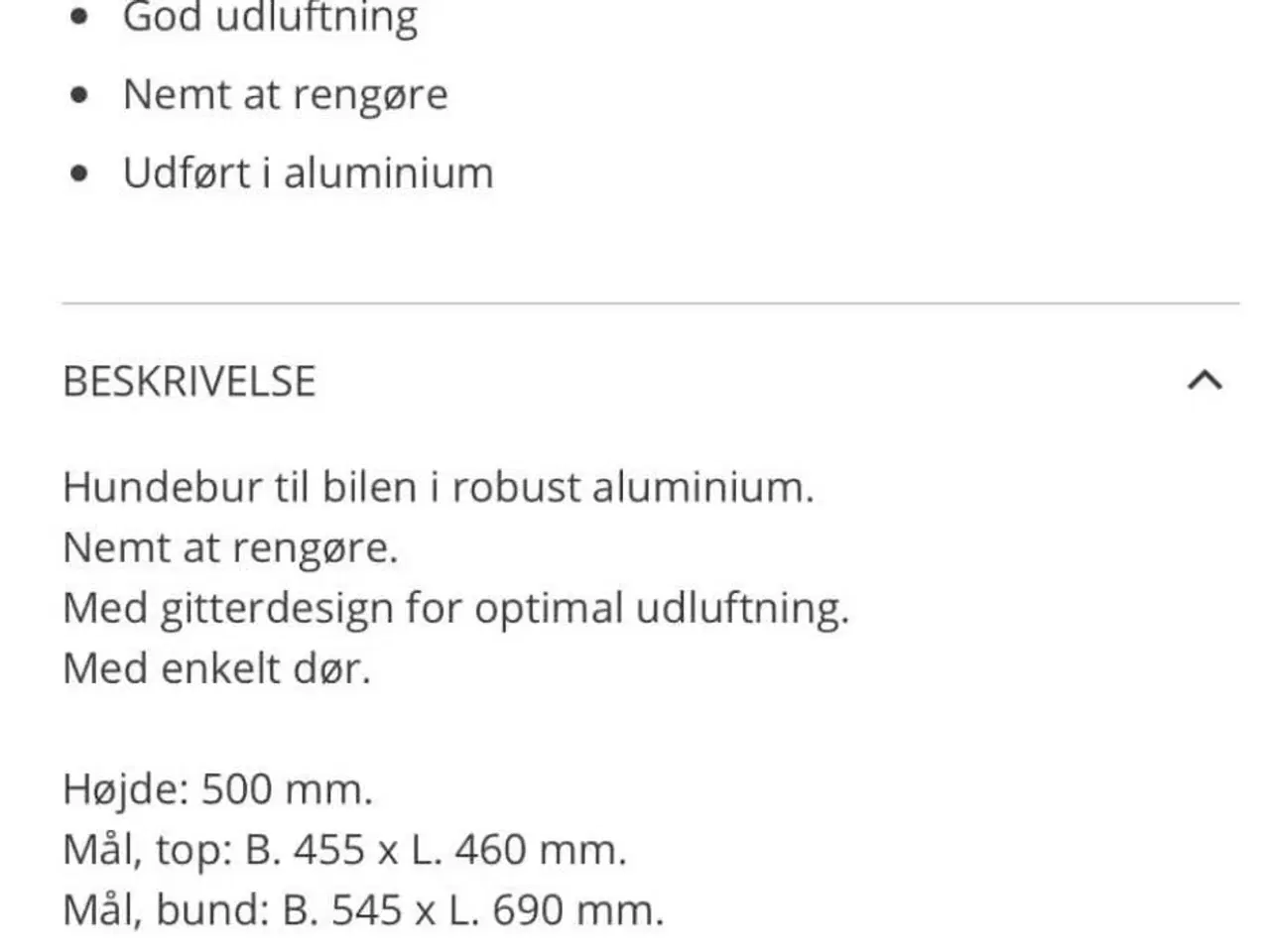 Billede 2 - Branford hundebur til bil i aluminium, 1 dør