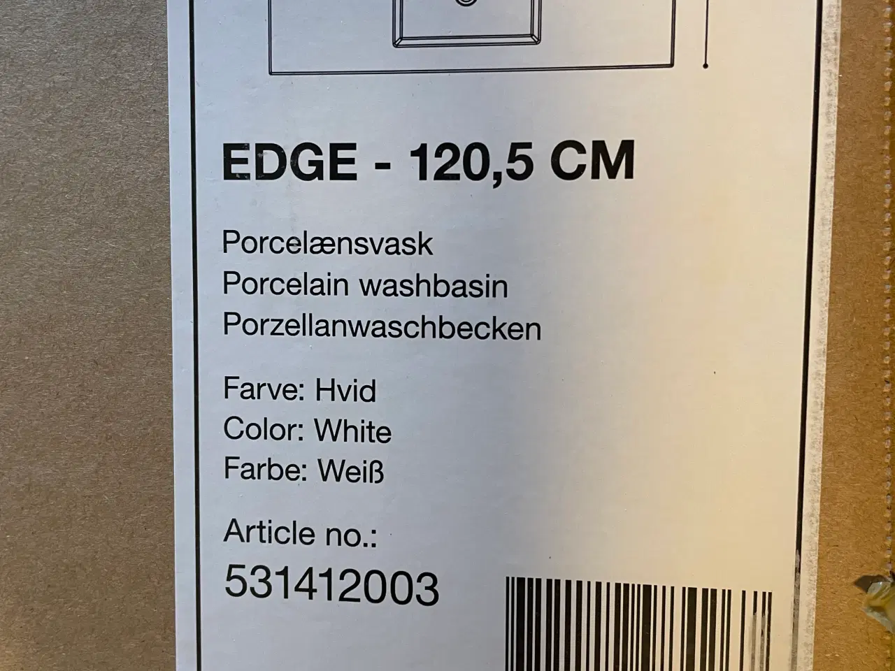 Billede 1 - Håndvask hvide blank  120,5 x 45,5 cm -  pladen 1 