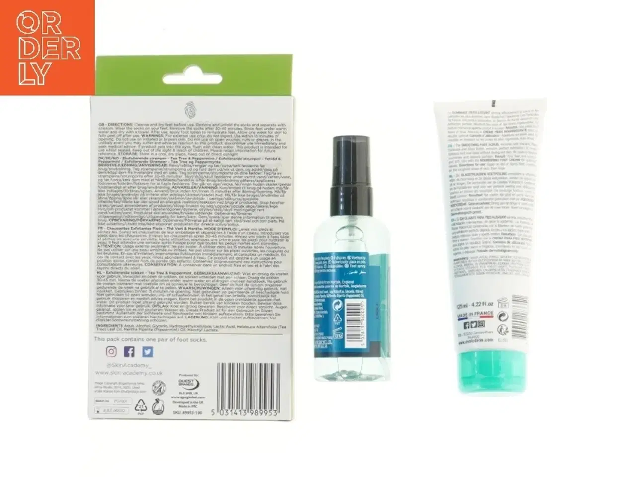 Billede 2 - Fodplejesæt med sokker, spray og scrub (str. 3 stk 17,5 cm)