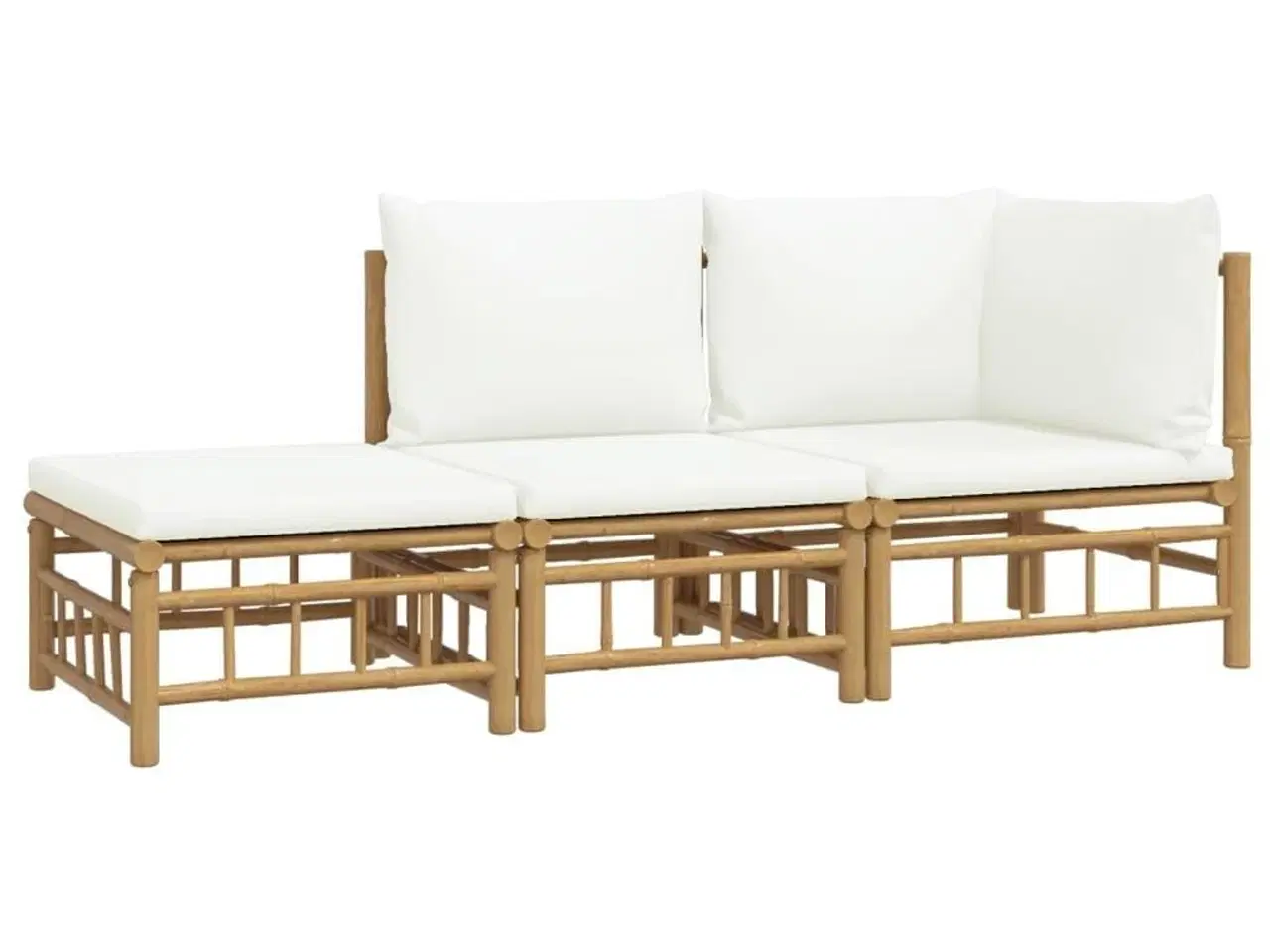 Billede 3 - Loungesæt til haven 3 dele med cremehvide hynder bambus