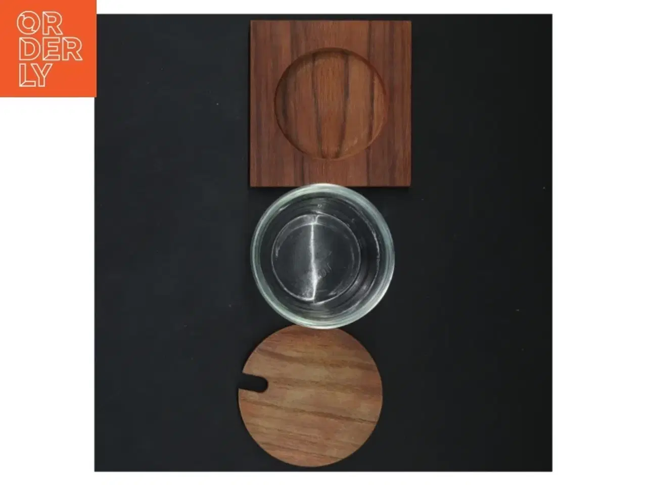 Billede 4 - Vintage glasbeholder med træ-låg og base (str. 6 cm)