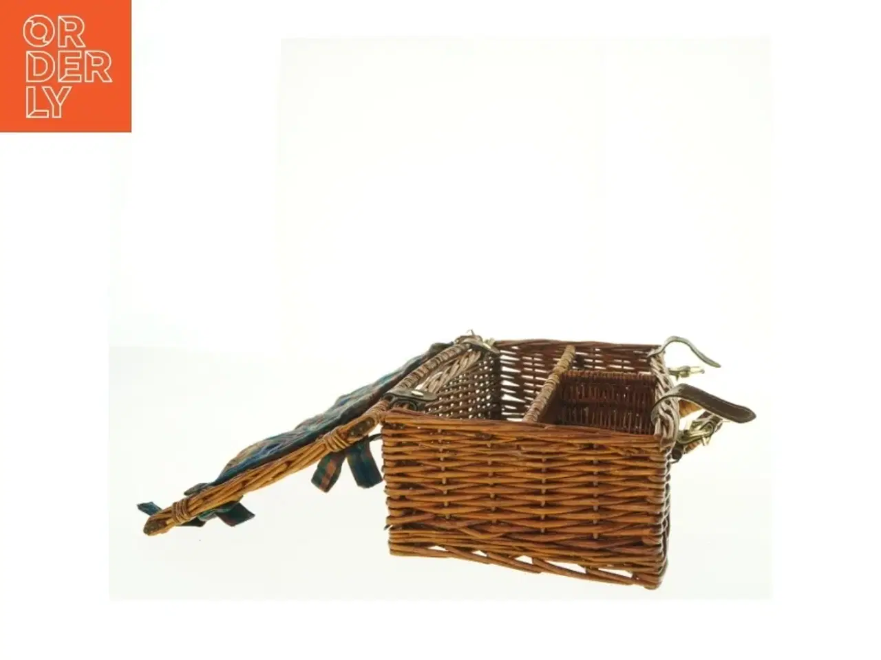 Billede 3 - Fletkurv kuffert med låg og læderdetaljer, til picnic (str. Niogtredve x, 21 x 12 cm)