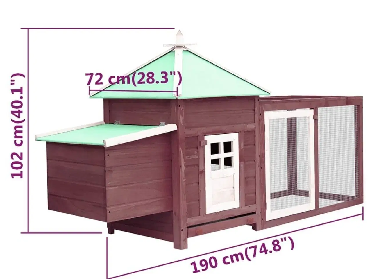 Billede 6 - Hønsehus med redekasse 190x72x102 cm massivt fyrretræ mokka