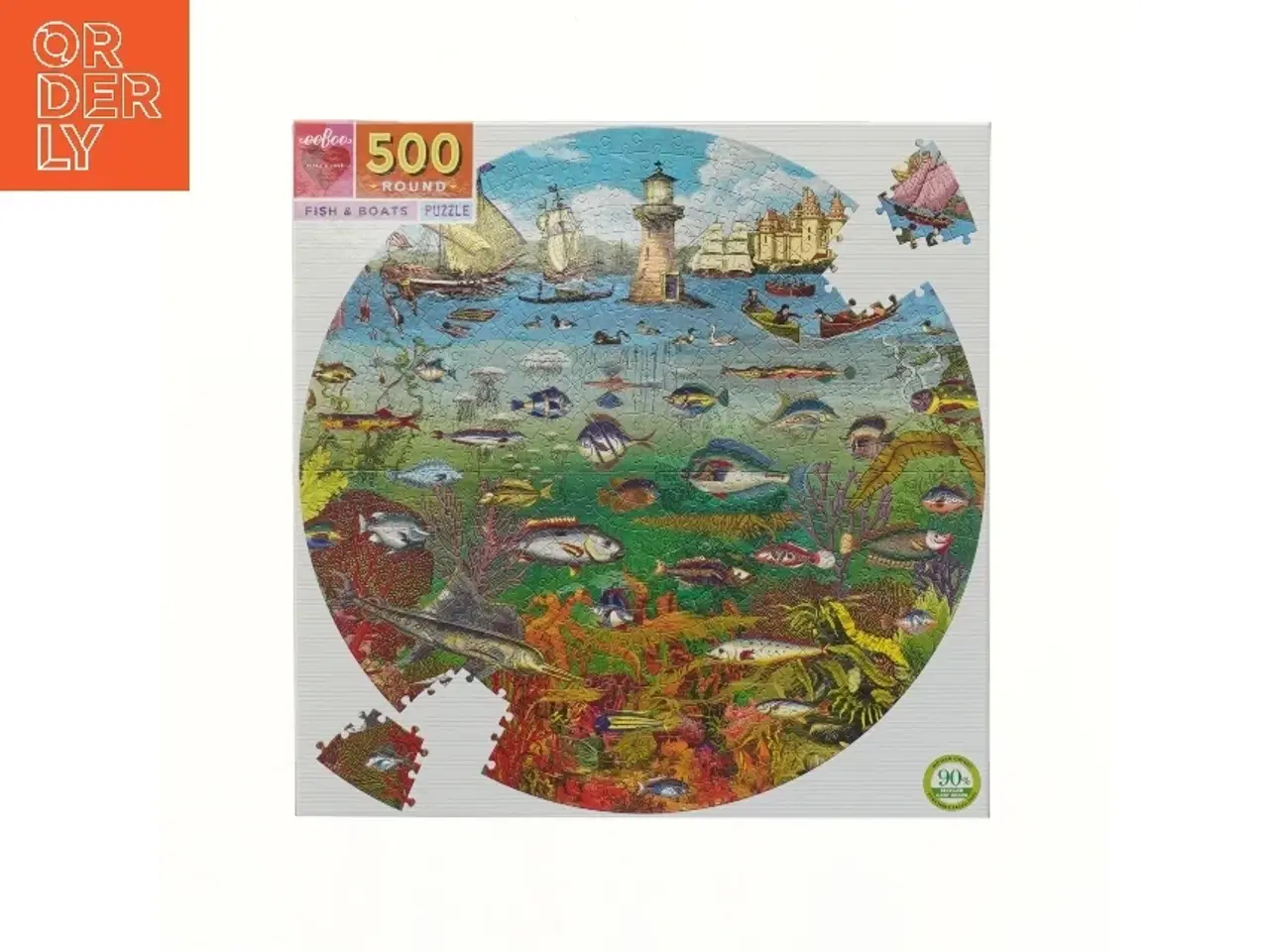 Billede 1 - 500-brikkers rundt puslespil med fisk og både (str. 28x28 cm)
