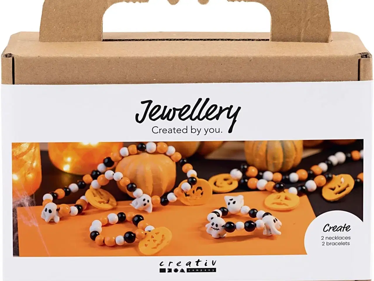 Billede 1 - Mini DIY Kit Smykker, Halskæde og armbånd, halloweenfarver, 1 pk.