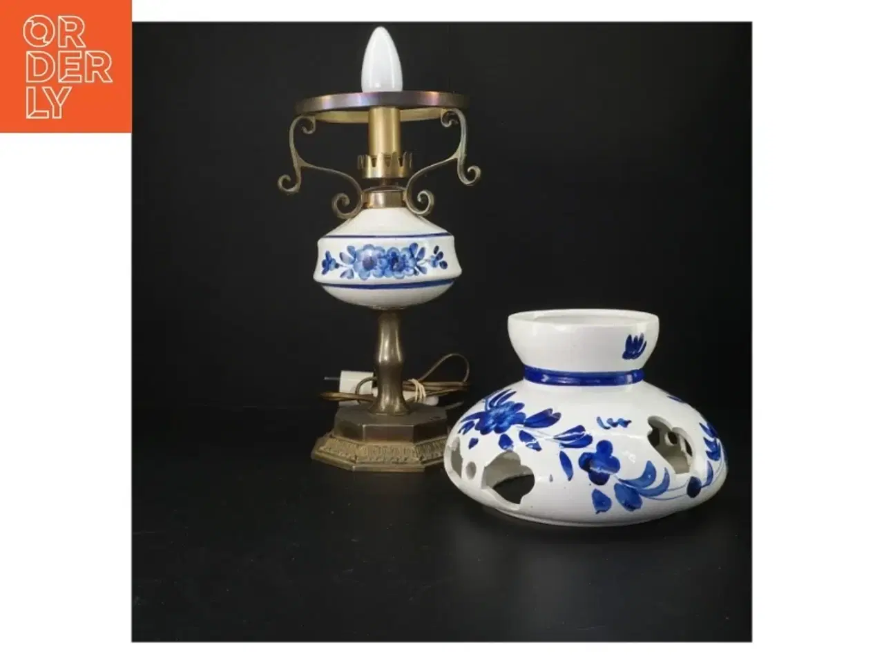 Billede 1 - Antik bordlampe med porcelænsskærm (str. 41 cm)