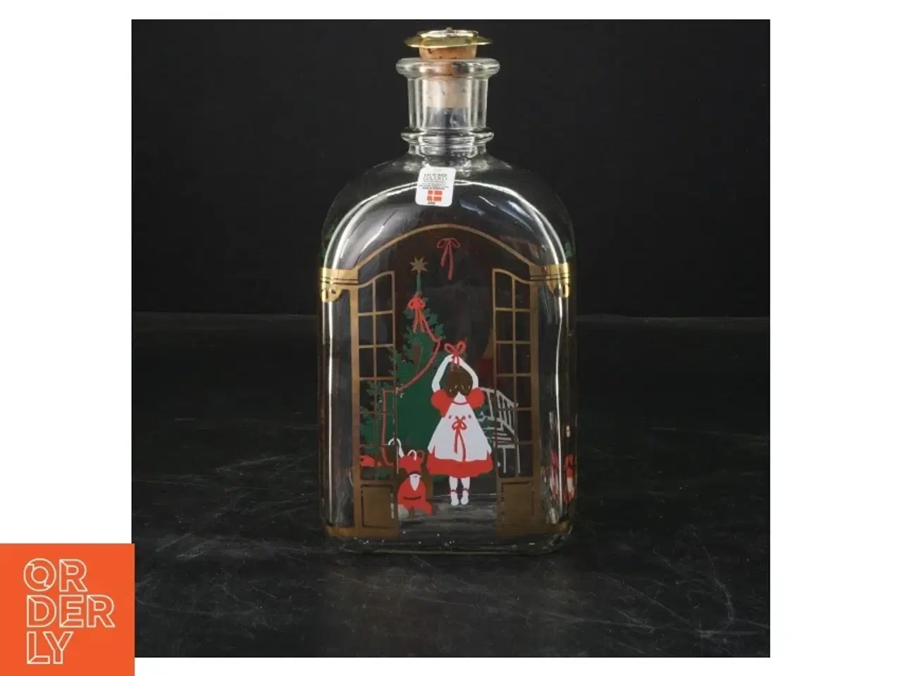 Billede 2 - Glasflaske med julemotiv fra Holmegaard (str. 19x9x7 cm)